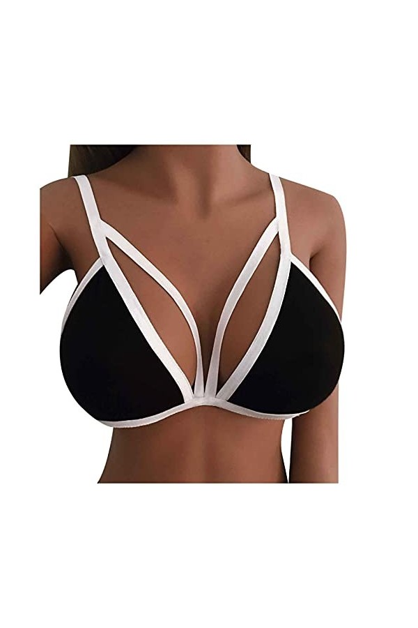 Ensemble de lingerie avec culotte avec collants, soutien-gorge et ceinture pour femme, Noir-h., XL