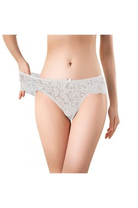 sous-vêtement Sexy en Dentelle Creuse à Volants pour Femmes,Sexy Taille Basse Culotte Dentelle Tongs Slips Transparente Respi
