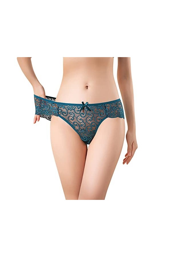 sous-vêtement Sexy en Dentelle Creuse à Volants pour Femmes,Sexy Taille Basse Culotte Dentelle Tongs Slips Transparente Respi