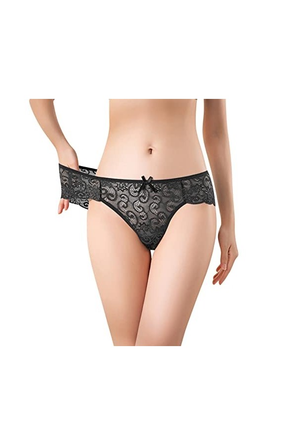 sous-vêtement Sexy en Dentelle Creuse à Volants pour Femmes,Sexy Taille Basse Culotte Dentelle Tongs Slips Transparente Respi