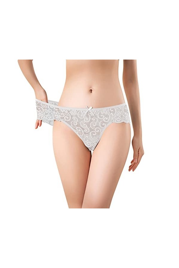 sous-vêtement Sexy en Dentelle Creuse à Volants pour Femmes,Sexy Taille Basse Culotte Dentelle Tongs Slips Transparente Respi