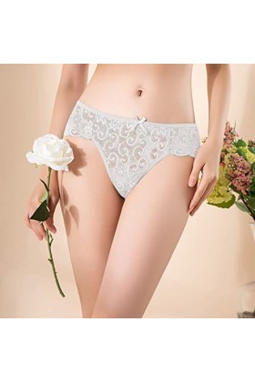sous-vêtement Sexy en Dentelle Creuse à Volants pour Femmes,Sexy Taille Basse Culotte Dentelle Tongs Slips Transparente Respi