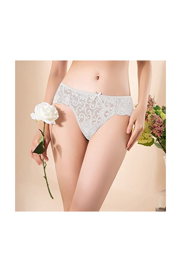 sous-vêtement Sexy en Dentelle Creuse à Volants pour Femmes,Sexy Taille Basse Culotte Dentelle Tongs Slips Transparente Respi