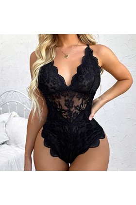 Hasagimol Lingerie Sexy Femme Coquine Hot Ouverte Une pièce Deep V Dos Nu Réglable Teddy sous-VêTement Ouvert Entrejambe Dent