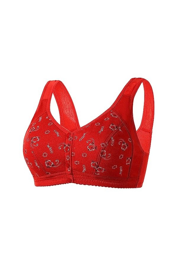 Soutien-gorge sexy en dentelle sur le devant pour femme - Bretelles réglables - Grande taille, Rouge, S