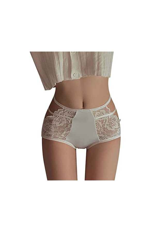 LLQQ Culotte en dentelle sexy pour femmes avec nœud mignon Culotte de minuit Lingerie Lingerie Lingerie Robe, Blanc., M