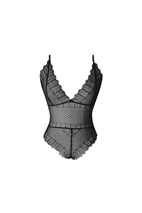 Lingerie sexy pour femme - Soutien-gorge sexy - Col en V - Dentelle - Lingerie sexy - Sous-vêtements de nuit - Anneau en acie