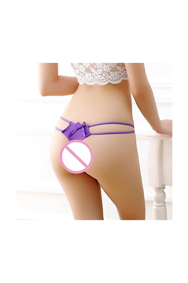 Sexy Culotte G Cordes Bas C String Femme Culotte Dentelle Sous-Vêtements Lingerie Body Noir, lilas, taille unique