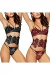 Pitashe Lingerie Femme Sexy Erotique Femme Coquine Ouverte, Cuir Dentelle Nuisette et String Sets 3PCS Couchage Ouverte Dente