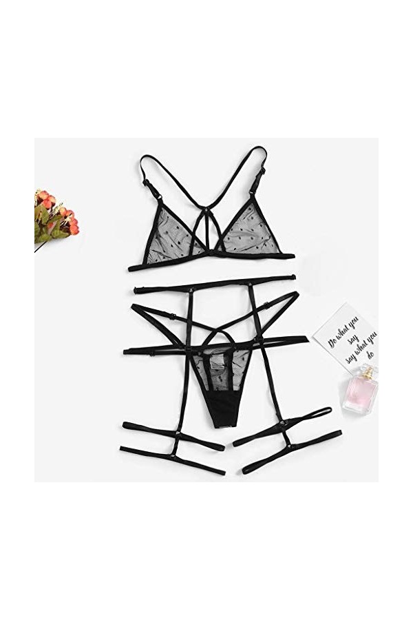 Ensemble Lingerie Sexy Femme Coquine Hot Dentelle Jarretière Ensemble de Soutien-Gorge et de Culottes Sexy à Bretelles Elasti