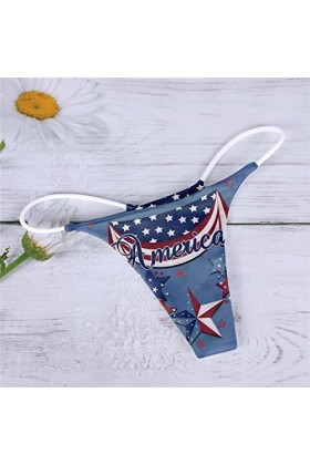 JIYAYUIX Sexy G String Imprimé Culotte Femme T Back Culotte Confort Doux Taille Basse sous-vêtement Jetable Blue, M 