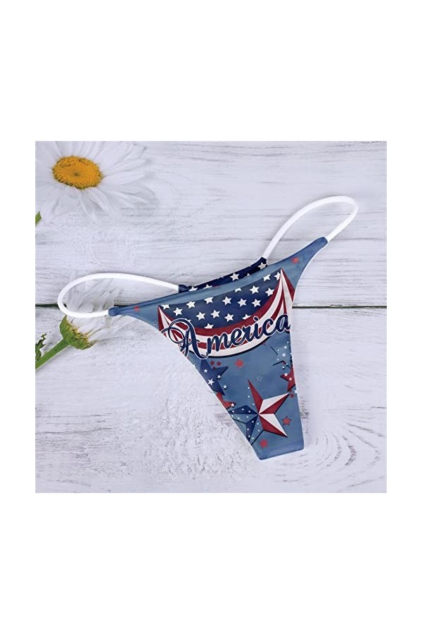 JIYAYUIX Sexy G String Imprimé Culotte Femme T Back Culotte Confort Doux Taille Basse sous-vêtement Jetable Blue, M 