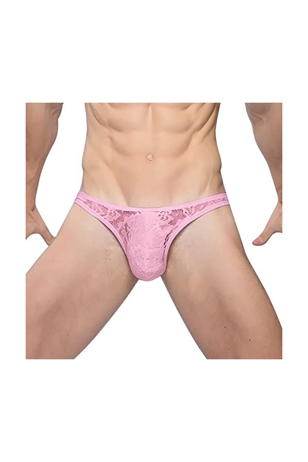 Slip en dentelle pour homme - Culotte sexy transparente - Pour homme, rose, S
