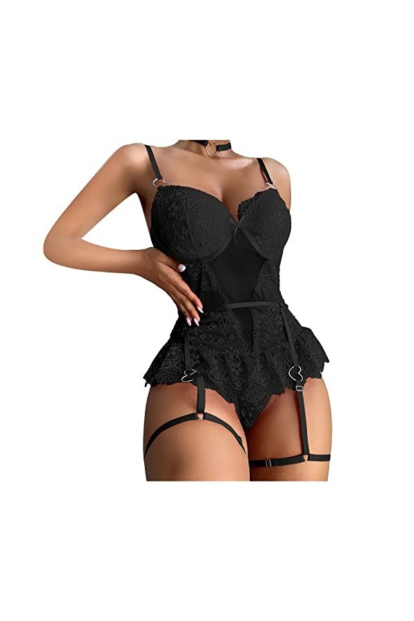 Lingerie sexy en dentelle pour femme - Grande taille, Noir , M