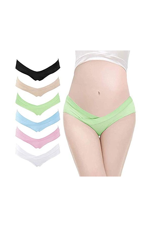 Briskorry Culotte de grossesse pour femme - Sous-vêtement respirant en forme de V avec taille basse - Pantalon souple pour fe