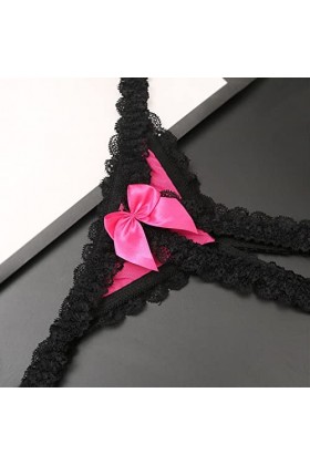 Culotte Sexy Dentelle Ouvert Entrejambe Basse sous-Vêtements Femme Culotte Culotte Taille Intime Body String Coton Hot Pink,