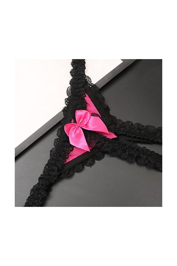 Culotte Sexy Dentelle Ouvert Entrejambe Basse sous-Vêtements Femme Culotte Culotte Taille Intime Body String Coton Hot Pink,