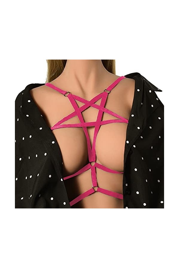 LIBELLEFLY Soutien-gorge sexy à bretelles creuses en forme détoile à cinq branches - Harnais élastique à la main - Robe japo