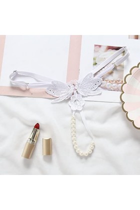 Culotte String en Satin pour Femme Womens Sexy Transparent Hot Brodé Perle Massage T Pantalon Ouvert Entrejambe String Culott