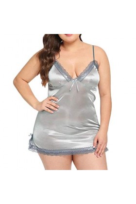 Robe dété pour Femme Boho Maxi Nightdress Dentelle Glisse Taille Plus avec Les Femmes Thong Contraste Sexy Bowknot Lingerie 