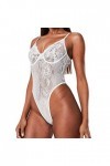 Lingerie sexy en dentelle ajourée pour femme avec porte-jarretelles et bas, blanc, L