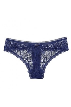 Culotte légère et sexy en dentelle transparente creuse taille basse sans couture en coton pour femme, noir foncé, XL