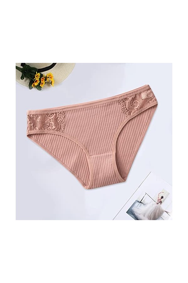 Culotte string sexy en dentelle pour femme avec dos en T et entrejambe ultra fin Transparent, rose, XL