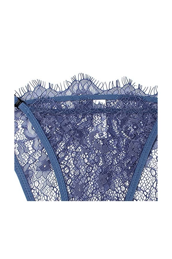 Lot de 12 culottes en dentelle transparente et sexy sans couture pour femme Taille 36, bleu, M
