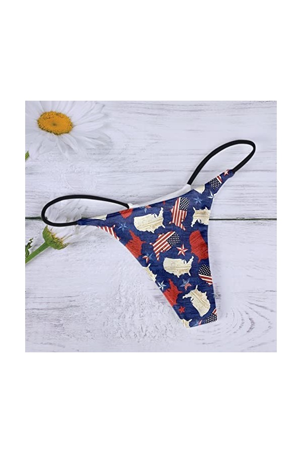 Culotte sexy confortable pour femme - Taille basse - Dos en T - Culotte sexy en coton - Short pour femme - Taille 7, bleu, L