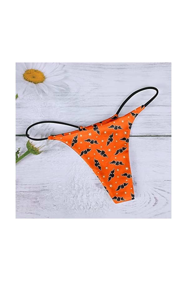 Sous-vêtements sexy pour femme - Motif sexy - Taille basse - Doux et sexy - Dos en T - String - Pour fête de mariage, Orange,