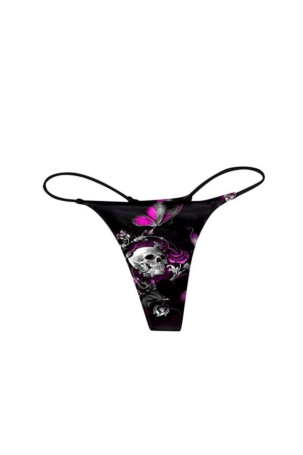 Culotte sexy confortable à motif sexy - Taille basse - Doux et sexy - Dos en T - String pour femme, violet, XXL