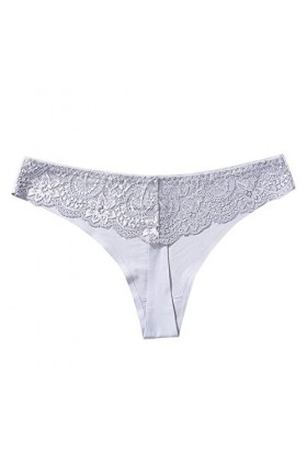 Culotte sexy en dentelle pour femme avec string en coton et taille basse ajourée pour femme, gris, XL