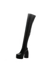 WOkismD 12.5CM / 4.92IN Carré Toe Semelle Épaisse Sur-Le-Genou Bottes Élastique Côté Zipper Épais Talon Grande Taille Catwalk