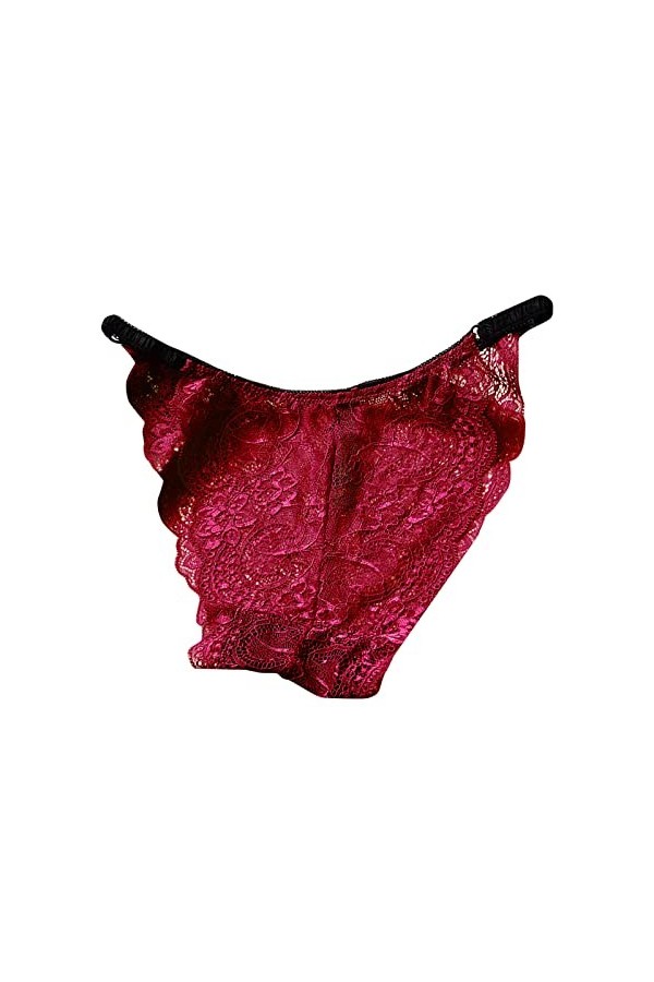 Culotte sexy en dentelle pour femme - Taille basse - Coupe en V, bordeaux, L