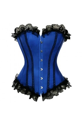 Corsets Pour Femmes/Grande Taille 6Xl Corset Sexy Vintage Gothique Punk Bleu Garniture En Dentelle/Surbuste Bustier Steampunk