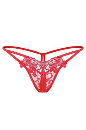 Culotte creuse brodée pour femme - Taille basse - String sexy ouvert sur le côté - Culotte extensible pour femme, Red, taille