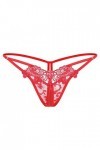 Culotte creuse brodée pour femme - Taille basse - String sexy ouvert sur le côté - Culotte extensible pour femme, Red, taille