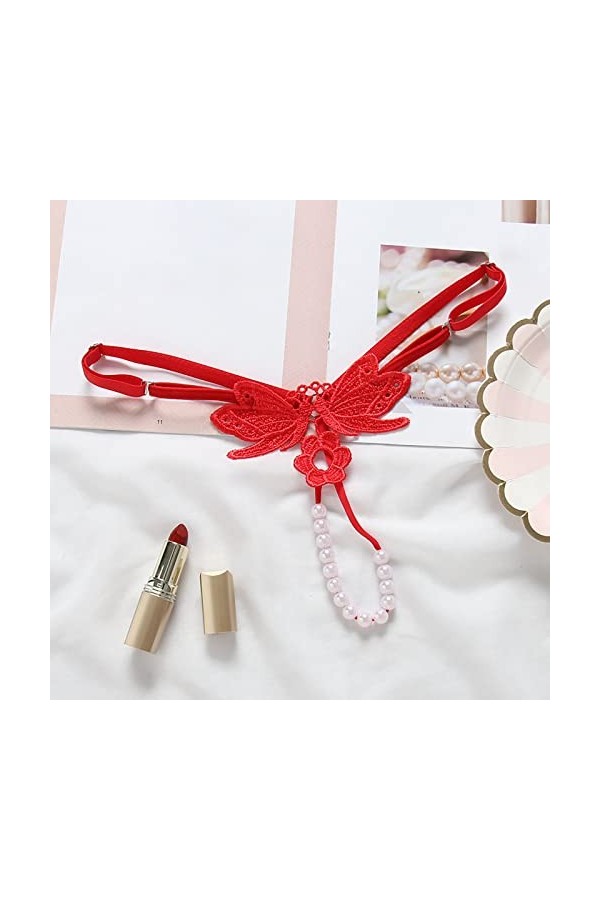 Deal Of The Day Lightning Deals Culotte dentelle Taille Haute Womens Sexy Transparent Hot Brodé Perle Massage T Pantalon Ouve