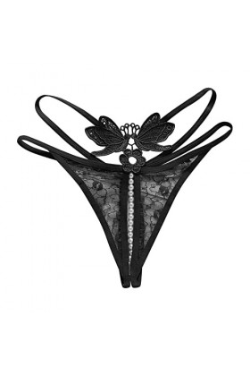 Culottes en Soie pour Femmes Sexy Femmes T Pantalon Culotte Dentelle Sexy Transparent Taille Basse Massage Chaud Perle Ouvert