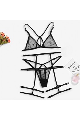 Ensemble Lingerie Sexy Femme Coquine Hot Dentelle Jarretière Ensemble de Soutien-Gorge et de Culottes Sexy à Bretelles Elasti