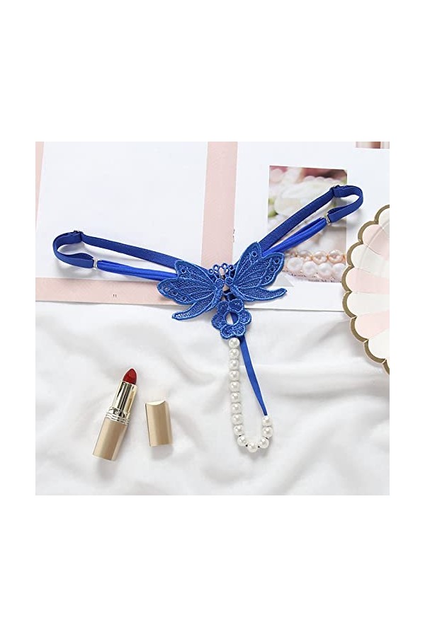 Culotte String en Satin pour Femme Womens Sexy Transparent Hot Brodé Perle Massage T Pantalon Ouvert Entrejambe String Culott