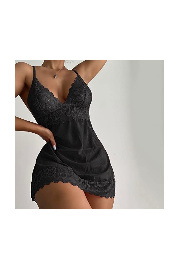 Ensemble de lingerie sexy pour femme avec soutien-gorge en dentelle et dentelle, Noir , 3XL