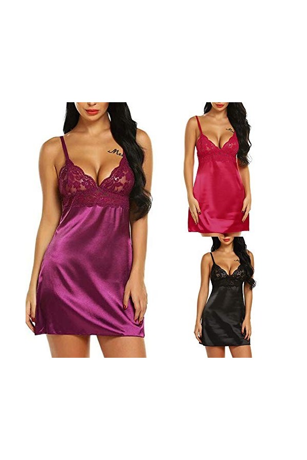 Bodysuit Babysitter Sous-vêtement en dentelle pour femme avec ouverture sexy Rose vif Taille S