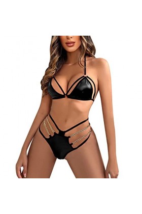 2023 – Ensemble de lingerie tendance pour femme avec harnais en cuir synthétique et anneau de main lié à la chaîne, costume s