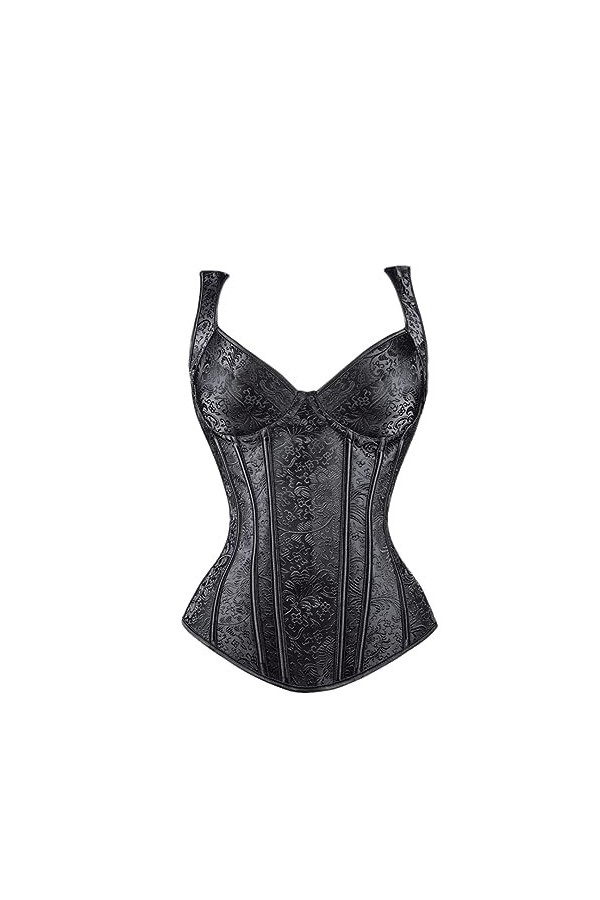 Rfmfkkg Corset pour femme avec bretelles Corset Overbust Floral Jacquard Corset Zipper Top Corset Bustier, 8007 Noir, M