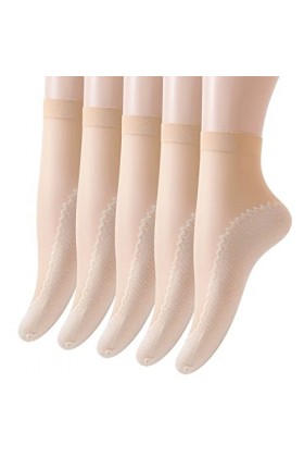 TDEOK Lot de 5 paires de chaussettes avec fibres de cuivre - Dessous en coton à motifs solides - Antidérapantes - Respirantes