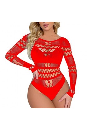 Tasse Sexy Femmes Lingerie Manches Longues Bodysuit Sexy Lingerie Lingerie En Peluche Body Avec Fente, rouge, taille unique