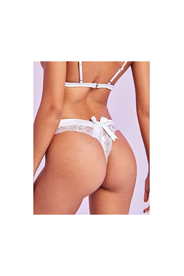 Ensemble Couple Africain Femmes 1 Pièce Culotte Rose Floral Dentelle Bow Back Panty Transparent Évider Sous-Vêtements Confort