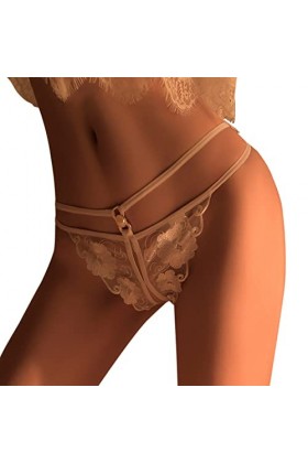 LIBELLEFLY Culotte sexy en dentelle jacquard transparente à lacets pour femme - Taille fine ouverte - Pour enlever le pantalo