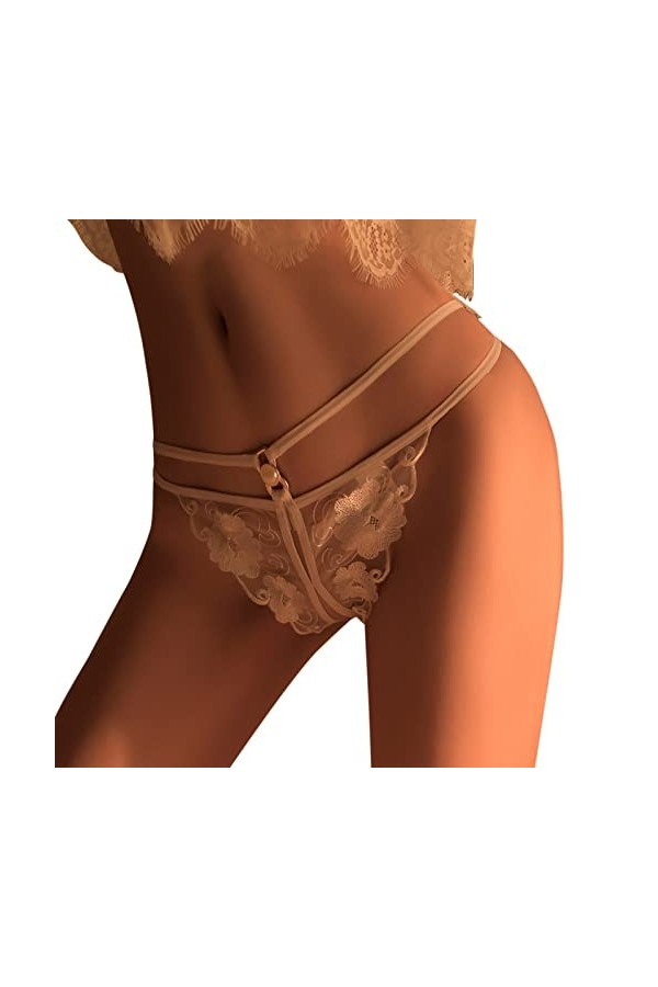 LIBELLEFLY Culotte sexy en dentelle jacquard transparente à lacets pour femme - Taille fine ouverte - Pour enlever le pantalo